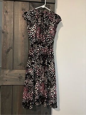 Banana Republic Black Floral A-Line Dress with Pink & White Print